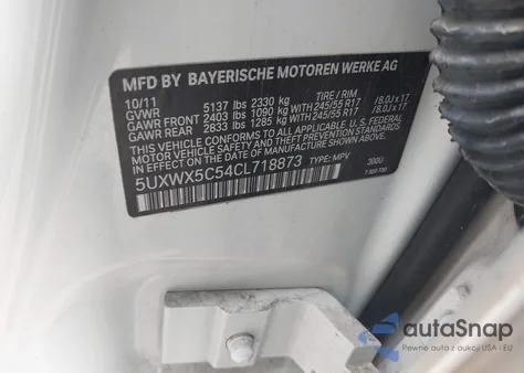 2012 BMW X3 xDrive28I из США, поврежденный, VIN 5UXWX5C54CL718873